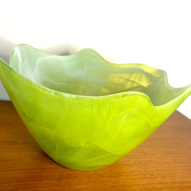 Vintage 1980s Large Lime + White Scalloped Shape Bowl From Spain 