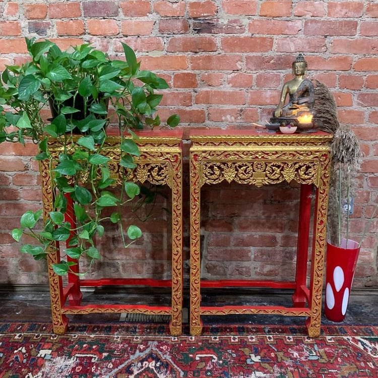 Red lacquer and gold Thai alter tables (tall)