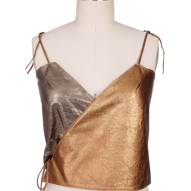 Neiman Marcus Metallic Leather Wrap Top
