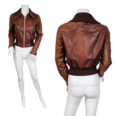 1970s Distressed Brown Leather Bomber Jacket I Sz Sm I Junesse 