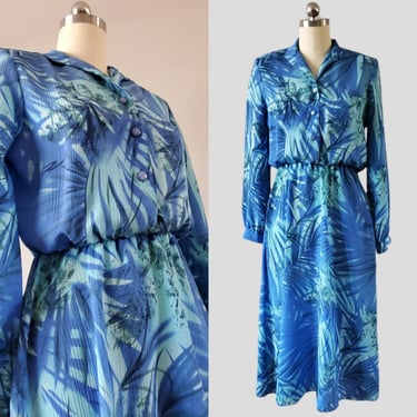 80s Shirt Dress with Pockets in Beautiful Leafy Jungle Print by Florentine 80s Dresses 80's Women's Vintage Size Large 