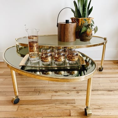 Brass and Smoked Glass/Mirrored Swivel Coffee Table