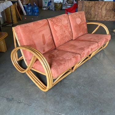 Restored 3-Strand 3/4 Round Pretzel Rattan Livingroom Sofa 