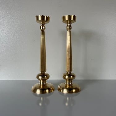 Hollywood Regency Solid Brass Candle Holders - A Pair 