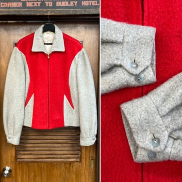 Vintage 1950’s Size L Two-Tone Fleece Wool Rockabilly Elvis Jacket, 50’s Vintage Clothing 