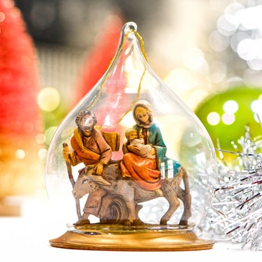 VINTAGE: 1992 - Italy Roman Fontanini Flight Into Egypt Holy Family Blown Glass Ornament With Box - Nativity - Made in Italy 