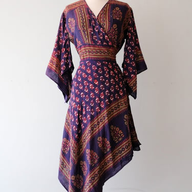 Coolest 1970's Floral Printed Made in India Wrap Dress/ Sz M