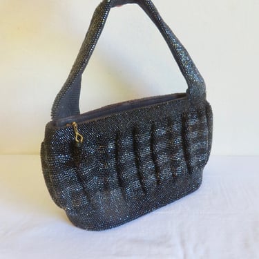 Vintage 1940's Black Carnival Glass Beaded Purse Formal Evening Party 40's Handbags Purses Rockabilly WW2 Era 