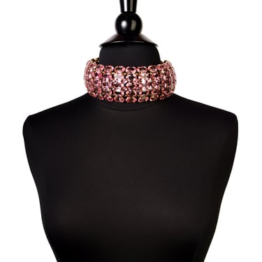 Iradj Moini Vintage Light Pink Swarovski Crystal Rhinestone Wide Statement Choker Necklace