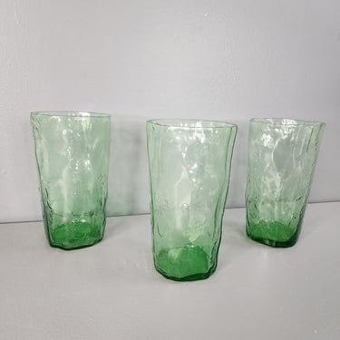 Set of 3 Morgantown Crinkle Green Drinking Glasses 