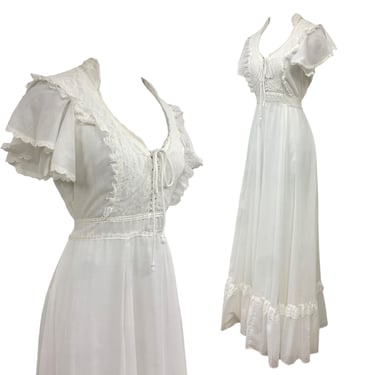 Vtg Vintage 1970s 70 Bridal White Western Victorian Cottage Gunne Sax Maxi Dress 