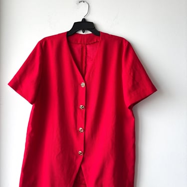 Women’s Vintage Jacket Red Short Sleeve V Neck Jewel Button XL Elegant Casual 
