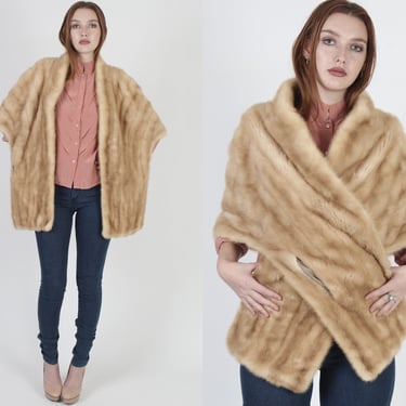 Blonde Mink Fur Stole, Natural Palomino Shrug Wrap, Wedding Cape One Size Fits All 