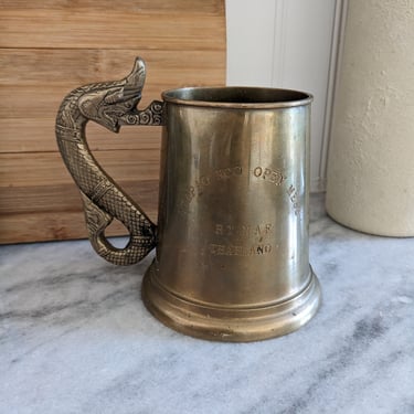 Vintage Vietnam War Brass Dragon Handle Mug 