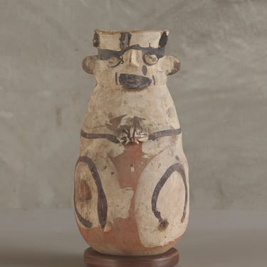 PRE COLUMBIAN CHANCAY POLYCHROME FIGURAL JAR, 800-1200 CE