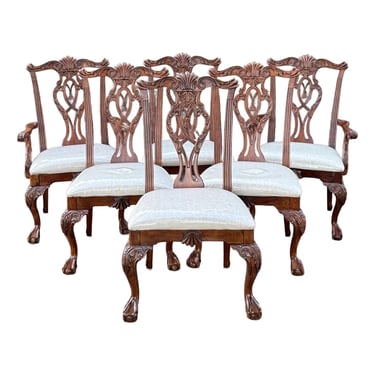 Late 20th Century Universal Furniture Mahogany Chippendale Carved Ball and Claw Dining Chairs - Set of 6 