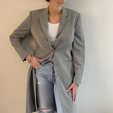 90s Italian long blazer + matching shift dress / vintage 2 piece gray lightweight all season long duster blazer matching dress suit | Medium 