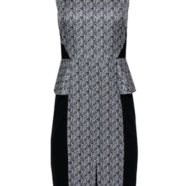 Rachel Roy - White & Black Print Sheath Dress w/ Black Paneling Sz 2