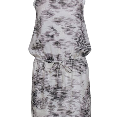 Vince - White Grey &amp; Black Printed Sleeveless Dress w/ Drawstring Waist Sz XS