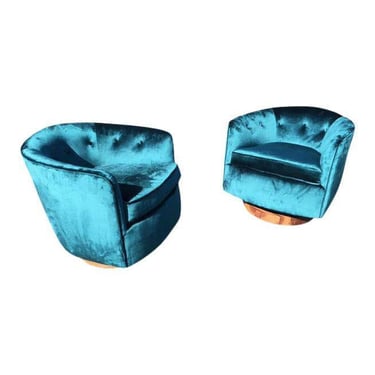 Milo Baughan Style Barrel Swivel Chairs 