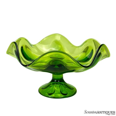Mid-Century Atomic Viking Glass Green Swung Compote Pedestal Bowl