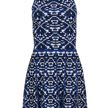 Parker - Blue & White Abstract Geometric Pattern Mini Dress Sz S