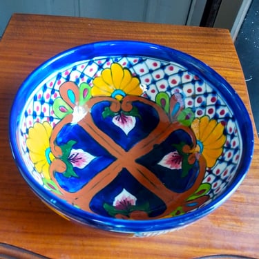TALAVERA Ceramic Bowl , Hand Painted in Mexico, Home Decor 