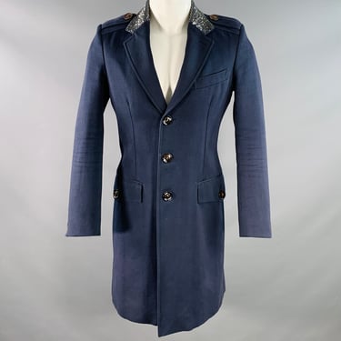 BURBERRY PRORSUM SS07 Size 38 Navy Rhinestone Cotton Wool Military Style Peacoat