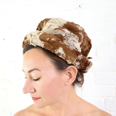 1970s Brown Faux Fur Hat | 70s Brown & Creme Faux Fur Hat | Frederick and Nelson 