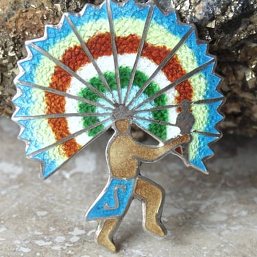 Fuentes - Mexican Sterling and Colorful Enamel Aztec Warrior Pin / Brooch 