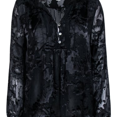 Diane von Furstenberg - Textured Black Silk Blend Long Sleeve Blouse Sz 8