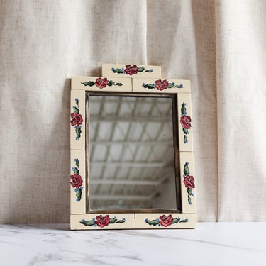 vintage french handpainted floral tile mirror
