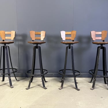 Vintage brutalist bar stools, set of 4 - 1970s - vintage wrought iron bar stools - brutalist design - industrial bar stools - vintage stools 