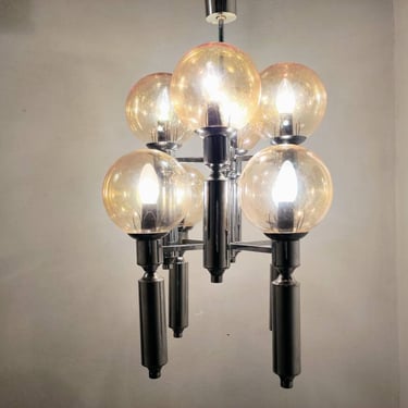 Vintage Ceiling Lamp / Atomic Lightning/ Gold Clear Bubble Pendant Lamp / Sputnik Style Chandelier/ Mid Century Modern / 70s 