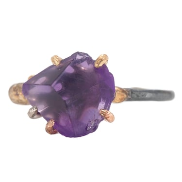 Amethyst Small Stone Ring - 18k/14k Gold +  Oxidized Sterling Silver