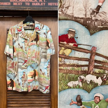 Vintage 1950’s Size L Photo Print PJ Top Rockabilly Cotton Shirt, 50’s Rockabilly Shirt, Vintage Cotton Shirt, 50’s PJ,s, Vintage Clothing 