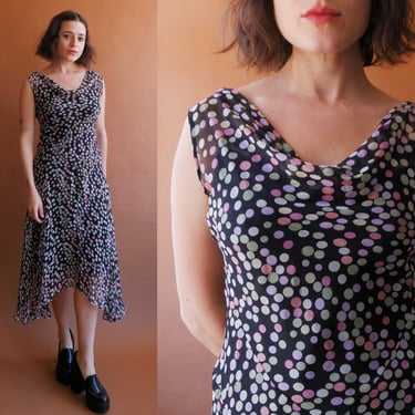 Vintage 90s Polka Dot Silk Bias Cut Dress/ Size Small Medium 