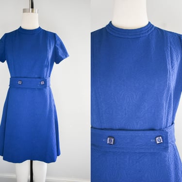 1960s/70s Navy Blue Textured Knit Dress 