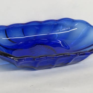 Anchor Hocking Cobalt Blue Glass Scalloped Edge Ice Cream Butter Dish Tray 3114B