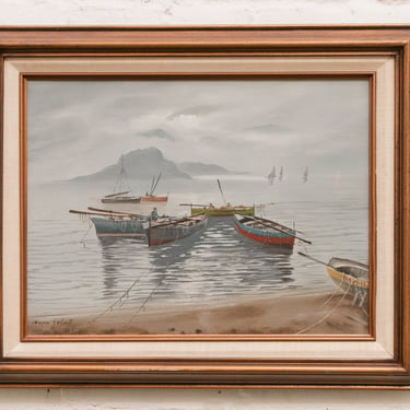 Oil Painting Coastal Scene with Fishing Boats