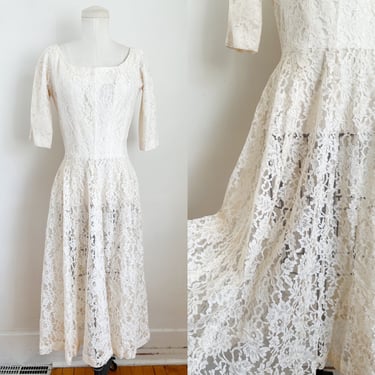 Vintage 1950s Gigi Young Cream Lace Gown with petticoat // XS 