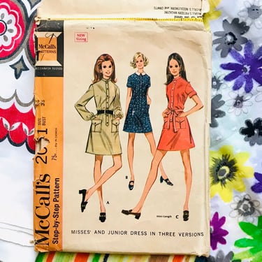 Vintage Sewing Pattern, 60s 70s Dress, Button Down, Pockets, Different Styles, Complete with Instructions 