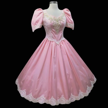 Vintage 80s Pink Satin One Shoulder Roses Full | Pinup Dresses - San Diego,  CA | ATTIC