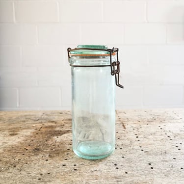 Vintage French green canning jar, “L’Ideale”
