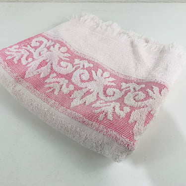 Vintage Sears Matchmate Bath Towel Baby Pink White Terry Mid-Century 1980s 80s Terrycloth Sculptural 