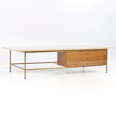 Paul McCobb for Calvin Mid Century Travertine and Brass Coffee Table - mcm 