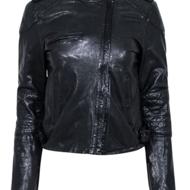 Joe's - Black Leather Quilted Detail Jacket Sz S