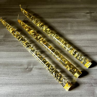 Vintage Set of 3 Lucite Candles, 1970's  Lucite Taper Candles, Decorative Clear and Gold Candles, 1960's, Mid Century Decor 