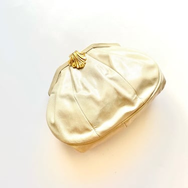 Vintage Susan Gail Leather White Shoulder Purse Clutch Kiss Lock Bag 