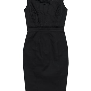 Karen Millen - Black Cotton Sheath Dress w/ Fanned Pleated Bodice Sz 2